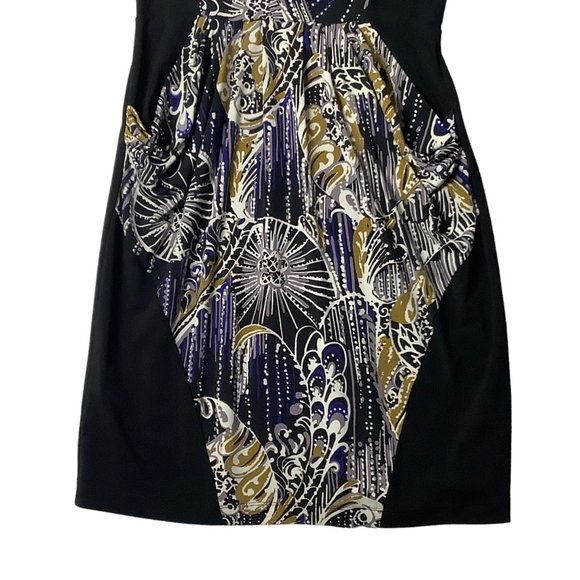 BCBGMAXAZRIA Dress Women Small Celestial Paisley Deep V-Neck Pockets NO BELT - Picture 3 of 10